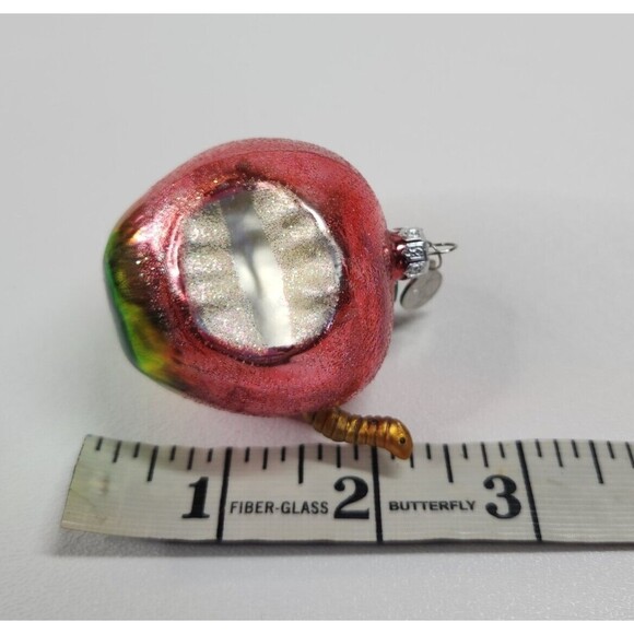 Dept 56 Red Apple Worm Teacher Blown Glass Glitter Ornament decor - Picture 6 of 6